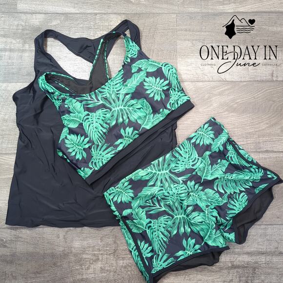 CharmLeaks Crop Boyshort 3 Piece Tankini Swimsuit Size L - Picture 2 of 4